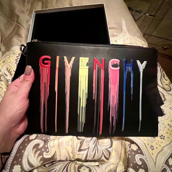 Givenchy leather large pouch clutch rainbow neon embroidery brand new nwt box - Picture 2 of 6